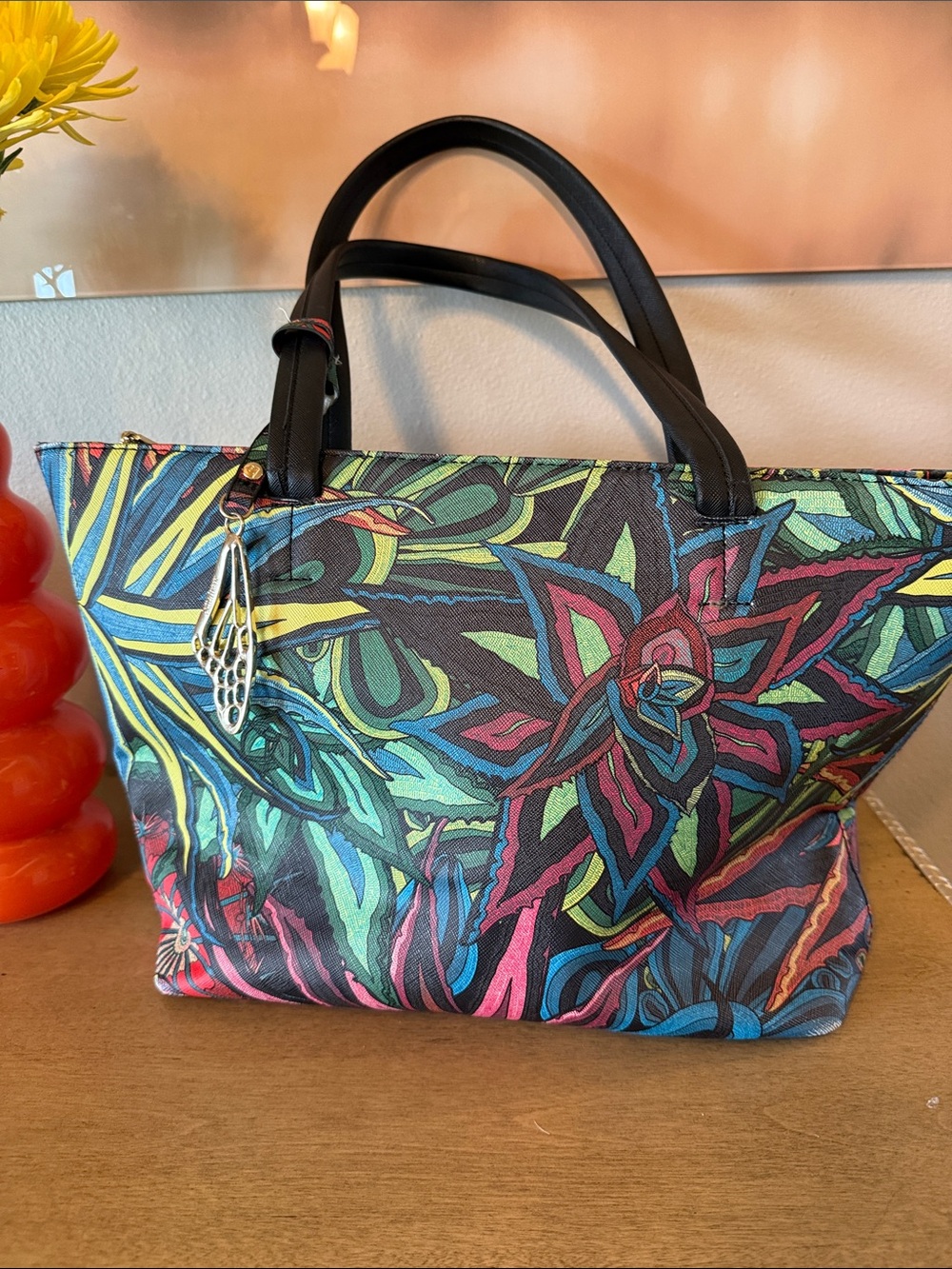 Pineda Covalin K’iin Saffiano "Cactus Sanctuary" Tote Bag – Vibrant Floral
